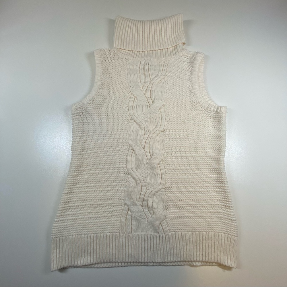 Eva Mendes NY&C Cream Cable Knit Sleeveless Turtleneck Sweater Size L